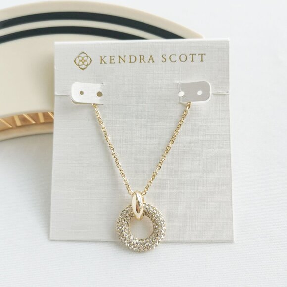 Kendra Scott Mikki Gold Pave White Crystal Short Necklace - Picture 1 of 4